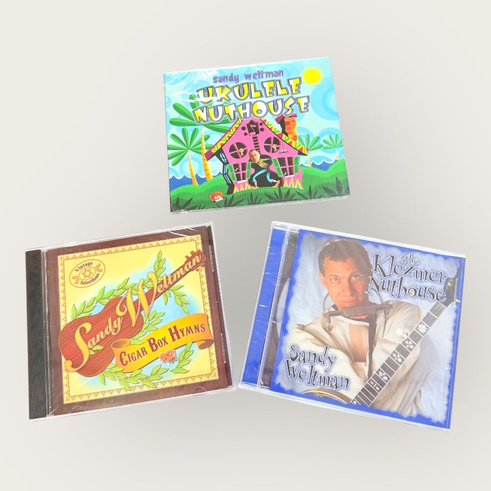 Sandy Weltman CD Lot of 3 Klezmer Nuthouse Cigar Box Hymns Ukulele Nuthouse NEW